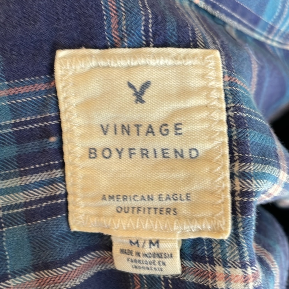 American Eagle Pearl Snap Boyfriend Flannel Shirt - Picture 4 of 5